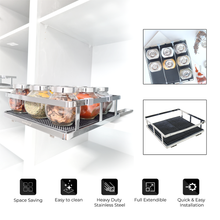 Load image into Gallery viewer, Kwirkythings Pull Out Spice Rack Suitable For Inside Kitchen Cupboards - Stainless Steel Chrome, Organise Your Spices &amp; Condiments With Ease
